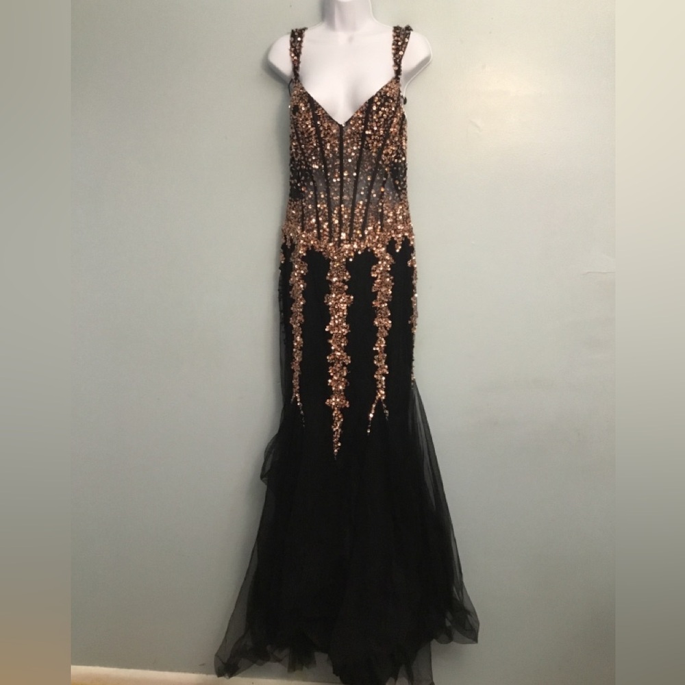 Jovani Black and Gold Sequin dress